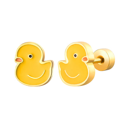 Aretes Moda De Pato Amarillo De Acero Inoxidable Para Mujer