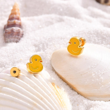 Aretes Moda De Pato Amarillo De Acero Inoxidable Para Mujer