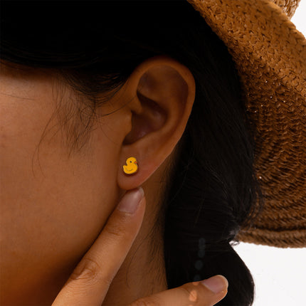 Aretes Moda De Pato Amarillo De Acero Inoxidable Para Mujer