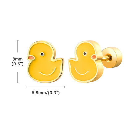 Aretes Moda De Pato Amarillo De Acero Inoxidable Para Mujer