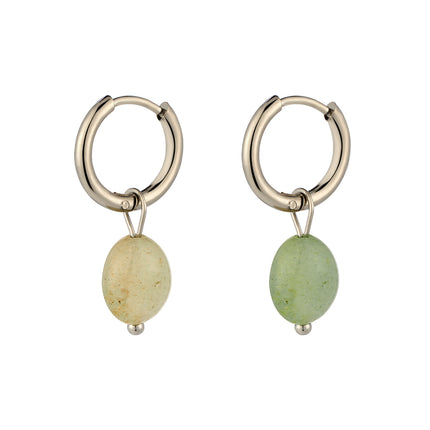 Aretes Broqueles Circulares Con Piedra Natural Verde Claro De Acero Inoxidable