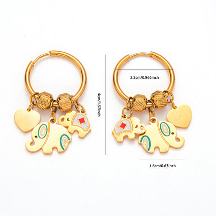 Aretes Broqueles De Corazón Y Elefante Dorados En Cobre Estilo Étnico
