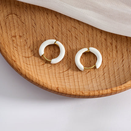 Aretes Broqueles Blancos De Acero Inoxidable, Estilo Minimalista