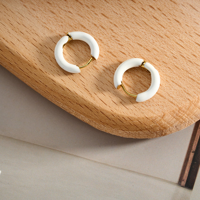 Aretes Broqueles Blancos De Acero Inoxidable, Estilo Minimalista