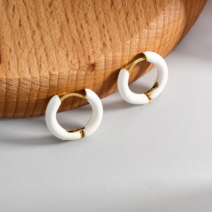 Aretes Broqueles Blancos De Acero Inoxidable, Estilo Minimalista
