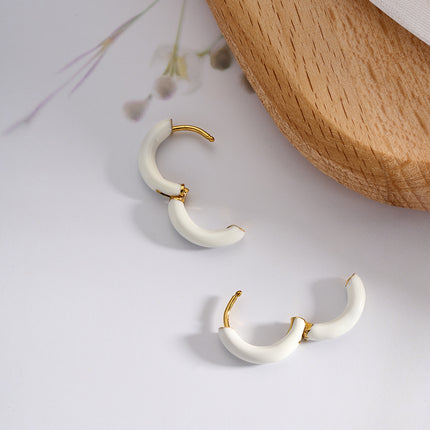 Aretes Broqueles Blancos De Acero Inoxidable, Estilo Minimalista