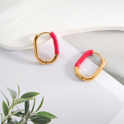 Aretes Broqueles En Diseño U Con Un Lado De Resina Rosa De Acero Inoxidable