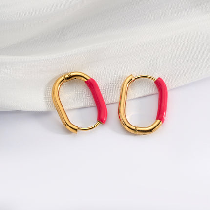 Aretes Broqueles En Diseño U Con Un Lado De Resina Rosa De Acero Inoxidable