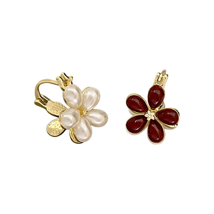 Aretes De Cristal Con Diseño De Doble Flor Vintage, Blanco Y Vino