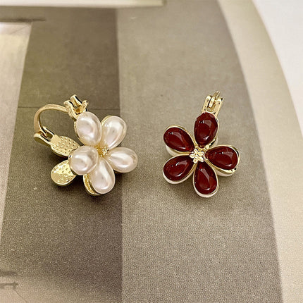 Aretes De Cristal Con Diseño De Doble Flor Vintage, Blanco Y Vino