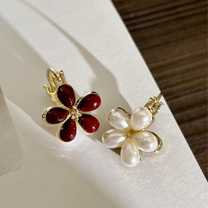 Aretes De Cristal Con Diseño De Doble Flor Vintage, Blanco Y Vino