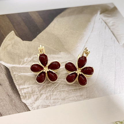 Aretes De Cristal Con Diseño De Doble Flor Vintage, Blanco Y Vino