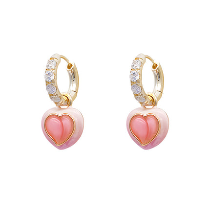 Aretes Broqueles De Cobre Con Forma De Corazón De Melocotón Rosa Dulzura