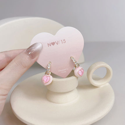 Aretes Broqueles De Cobre Con Forma De Corazón De Melocotón Rosa Dulzura