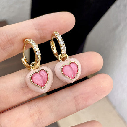 Aretes Broqueles De Cobre Con Forma De Corazón De Melocotón Rosa Dulzura