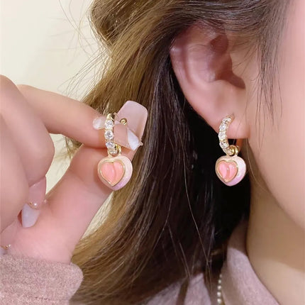 Aretes Broqueles De Cobre Con Forma De Corazón De Melocotón Rosa Dulzura