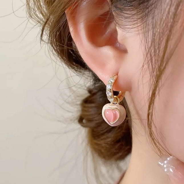 Aretes Broqueles De Cobre Con Forma De Corazón De Melocotón Rosa Dulzura