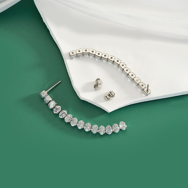 Aretes Broqueles Ovalados Con Diamantes Blancos De Acero Inoxidable