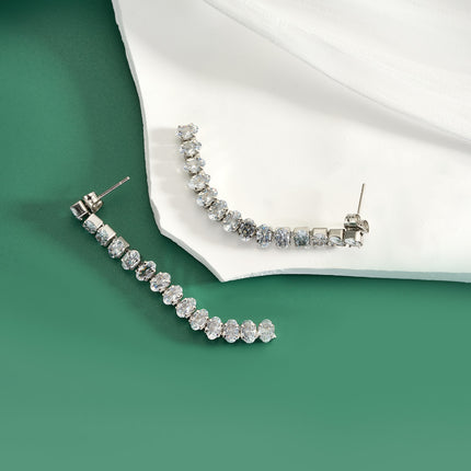 Aretes Broqueles Ovalados Con Diamantes Blancos De Acero Inoxidable
