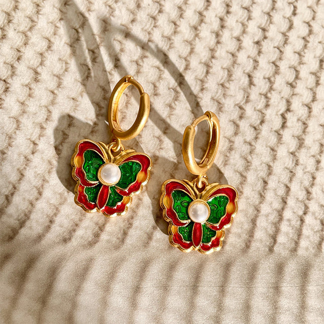 Aretes De Cobre Con Enamelado Rojo Y Verde Elegancia En Color