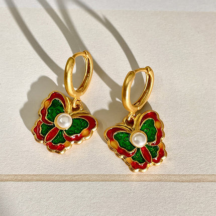 Aretes De Cobre Con Enamelado Rojo Y Verde Elegancia En Color