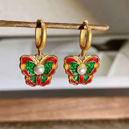 Aretes De Cobre Con Enamelado Rojo Y Verde Elegancia En Color