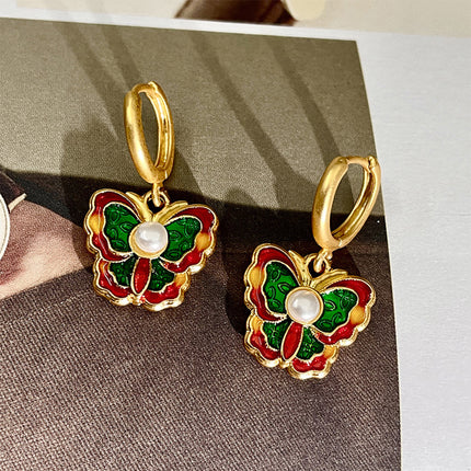 Aretes De Cobre Con Enamelado Rojo Y Verde Elegancia En Color