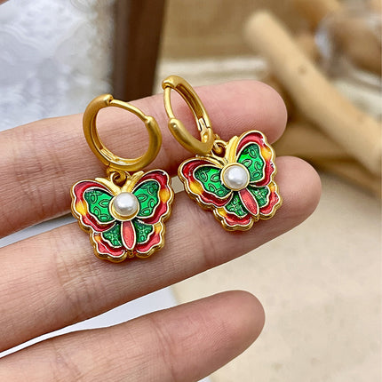 Aretes De Cobre Con Enamelado Rojo Y Verde Elegancia En Color