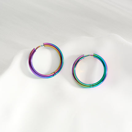 Aretes Broqueles De Acero Inoxidable Con Acabado Pulido Y Baño De Colorido