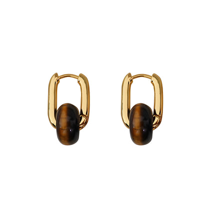 Aretes De Aros Con Piedra Ojo De Tigre Estilo Vintage