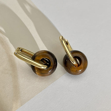 Aretes De Aros Con Piedra Ojo De Tigre Estilo Vintage