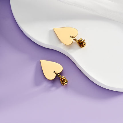 Aretes Broqueles De Corazones Con Cadena De Acero Inoxidable En Oro 14K