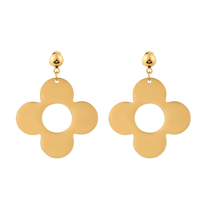 Aretes Broqueles Con Diseño De Flor De Cuatro Pétalos Y Media Esfera De Acero Inoxidable