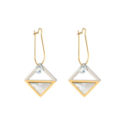 Aretes Broqueles Con Diseño De Óvalo Con Cuadrado Hueco Y Gradiente De Color Con Diamantes De Acero Inoxidable