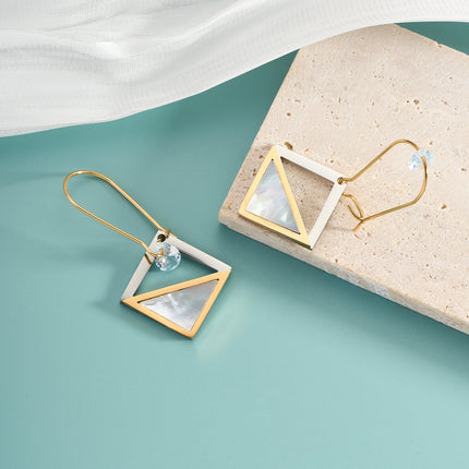 Aretes Broqueles Con Diseño De Óvalo Con Cuadrado Hueco Y Gradiente De Color Con Diamantes De Acero Inoxidable