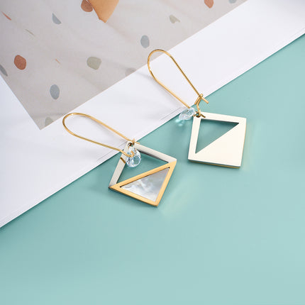Aretes Broqueles Con Diseño De Óvalo Con Cuadrado Hueco Y Gradiente De Color Con Diamantes De Acero Inoxidable
