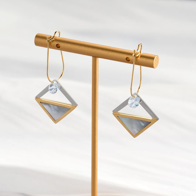 Aretes Broqueles Con Diseño De Óvalo Con Cuadrado Hueco Y Gradiente De Color Con Diamantes De Acero Inoxidable