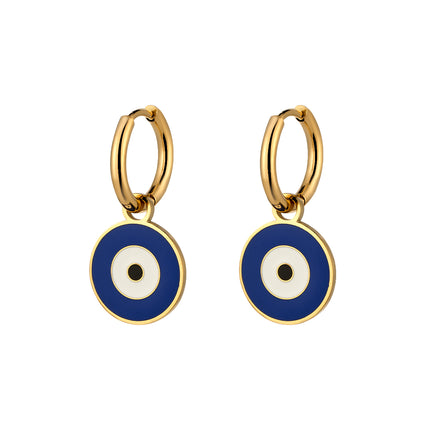 Aretes Broqueles De Acero Inoxidable Con Diseño De Ojos Azules Y Blancos