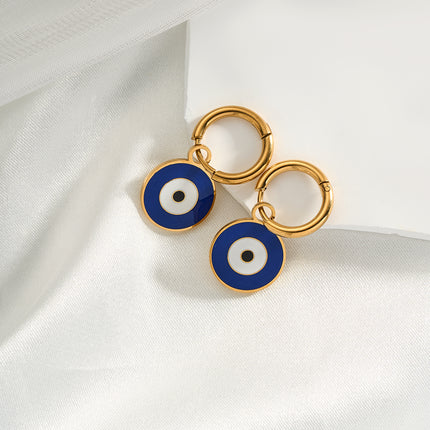 Aretes Broqueles De Acero Inoxidable Con Diseño De Ojos Azules Y Blancos