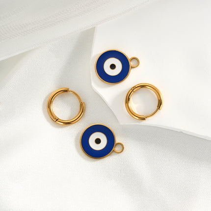 Aretes Broqueles De Acero Inoxidable Con Diseño De Ojos Azules Y Blancos