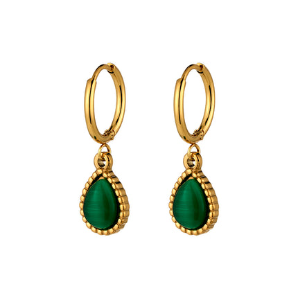 Aretes Broqueles De Acero Inoxidable Con Diseño De Círculo Y Gota Verde De Zirconia