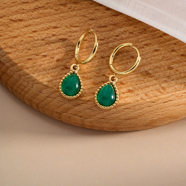 Aretes Broqueles De Acero Inoxidable Con Diseño De Círculo Y Gota Verde De Zirconia