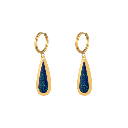 Aretes Broqueles De Acero Inoxidable Con Diseño De Círculo Y Gota Azul Profunda Con Brillo