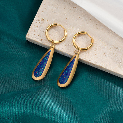 Aretes Broqueles De Acero Inoxidable Con Diseño De Círculo Y Gota Azul Profunda Con Brillo