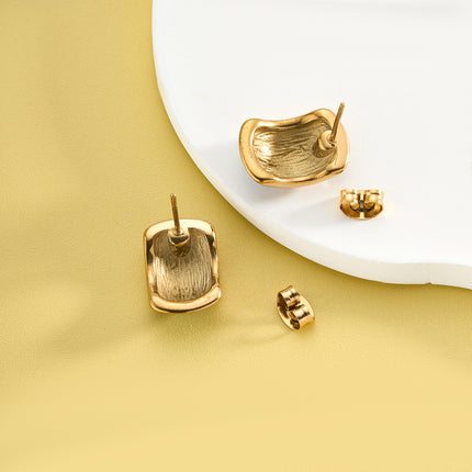 Aretes Broqueles De Acero Inoxidable Con Diseño Rectangular Curvado Y Gota Negra