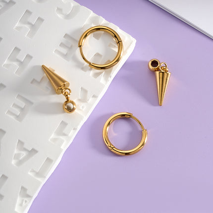 Aretes Broqueles De Acero Inoxidable Con Diseño De Círculo Y Cono