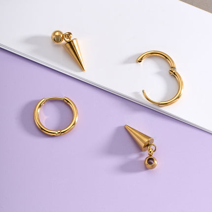 Aretes Broqueles De Acero Inoxidable Con Diseño De Círculo Y Cono