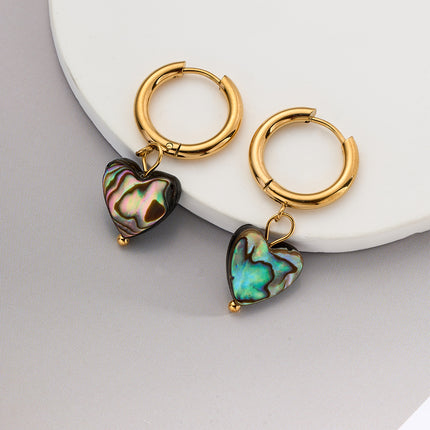 Aretes Broqueles De Acero Inoxidable Con Diseño De Corazón De Abulón