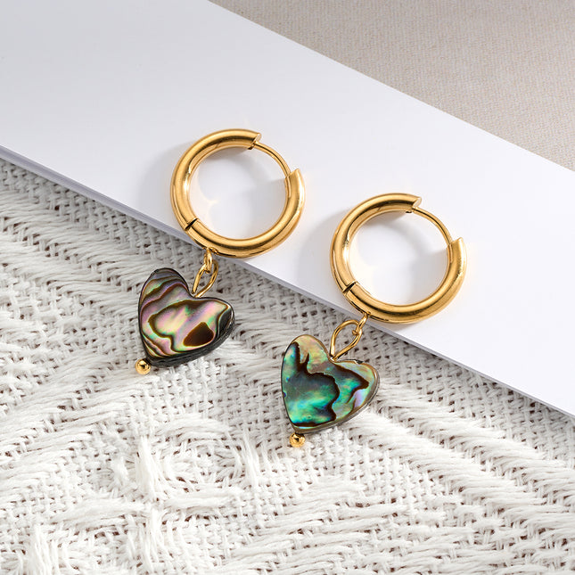 Aretes Broqueles De Acero Inoxidable Con Diseño De Corazón De Abulón