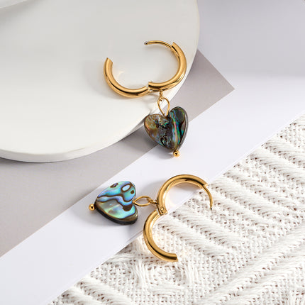 Aretes Broqueles De Acero Inoxidable Con Diseño De Corazón De Abulón
